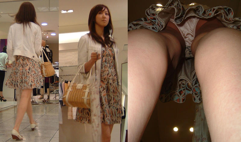 デパートで買い物する女性のサテン素材パンツ！